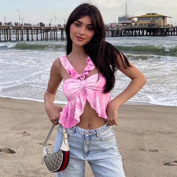 Ruffle Edge Fashion Tie Dye Sexy Slim Fit Strap Wrap Tank Top