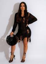 Sexy Long Sleeve Perforated Knitted Hooded Sexy Slim Fit Dress Sexy Long Sleeve Perforated Knitted Hooded Sexy Slim Fit Dress