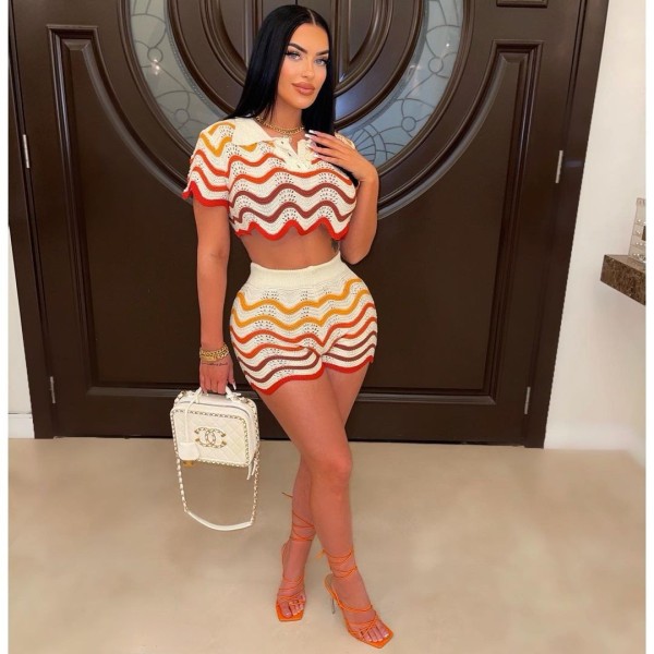 Handmade knitted casual shorts set