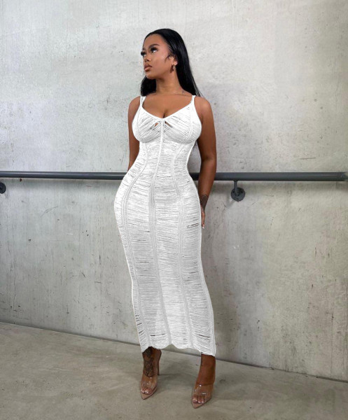 Solid Knitted Hollow Strap Beach Skirt