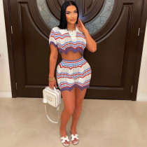 Handmade knitted casual shorts set