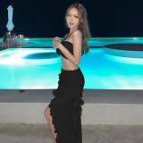 Sexy Spicy Girl Slim Fit Sparkling Fabric Hanging Neck Top Half Skirt Set