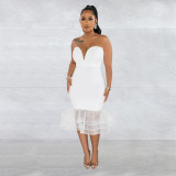 Women's Solid Color Sexy Bra Perspective Mesh Wrap Hip Skirt