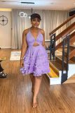 Open back suspender temperament wooden ear edge sexy slimming cake women's dress