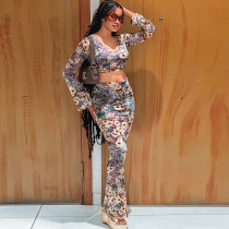 Skirt Set Sexy V-neck Flare Sleeves Short Top Mid length Half length Dress Two Piece Set