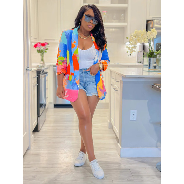 Fashion women's printed long sleeved casual Blazer