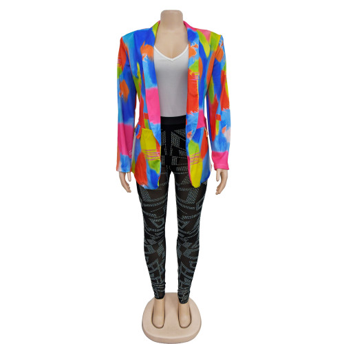 Fashion women's printed long sleeved casual Blazer