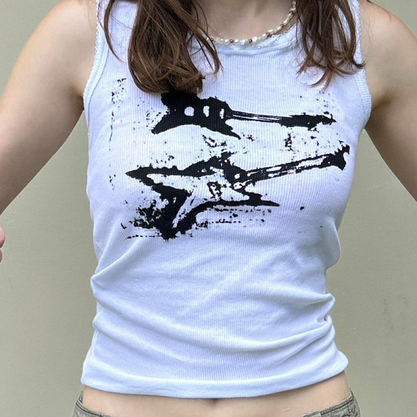 Retro Graffiti Abstract Print Thread Knitted Bottom Shirt Street Casual Versatile Sports Tank Top