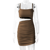 Women's Slip dress pleated skirt sexy low cut dress
