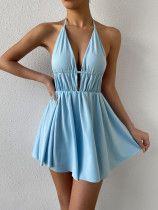 Deep V Sling Dress European and American Sexy Hanging Neck Lace Up Open Back Dress Short Dress Deep V Sling Dress European and American Sexy Hanging Neck Lace Up Open Back Dress Short Dress