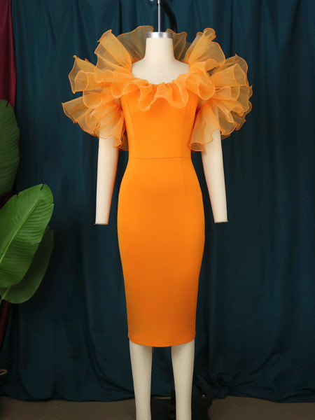 Mesh Splice Dress Slim Fit Banquet Ball Evening Dress