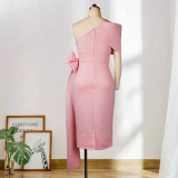 Sexy one shoulder bow wrap hip skirt high waist large size slim Pencil skirt women's dress
