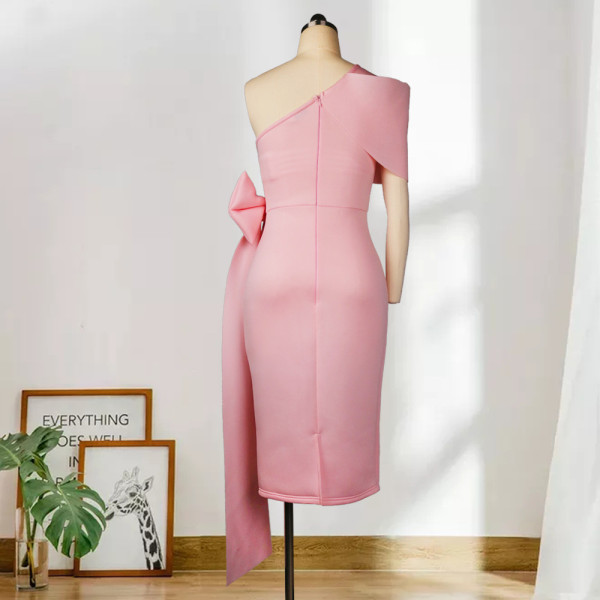 Sexy one shoulder bow wrap hip skirt high waist large size slim Pencil skirt women's dress