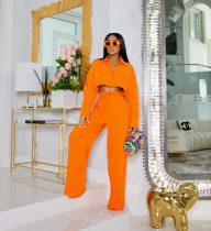 Simple solid color short shirt wide leg pants casual set Simple solid color short shirt wide leg pants casual set