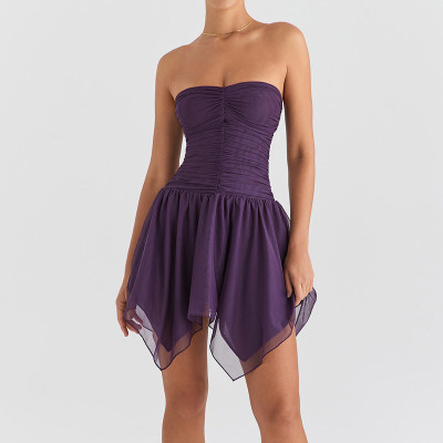 Women's New Party Bra and Waist Irregular Mesh Dress