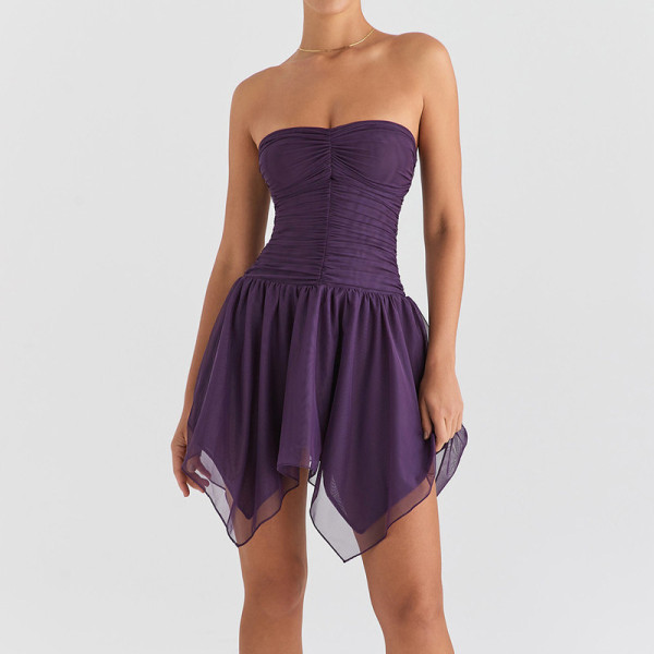 Women's New Party Bra and Waist Irregular Mesh Dress