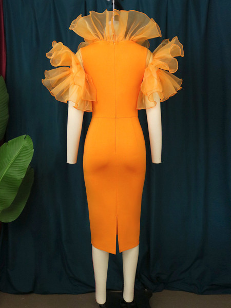 Mesh Splice Dress Slim Fit Banquet Ball Evening Dress