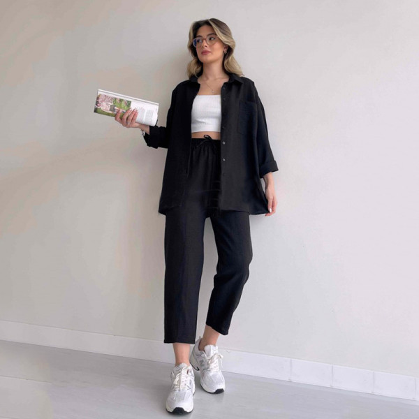 Casual loose fitting shirt jacket two-piece sports Harlan pants set
