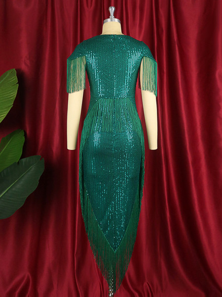 Banquet Style Irregular Sexy Tassel Sequin Dress