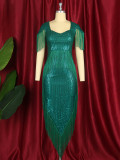 Banquet Style Irregular Sexy Tassel Sequin Dress