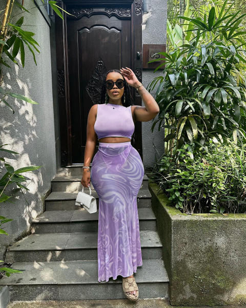 Sexy Mesh Perspective Fashion Printed Half Skirt Three Piece Set