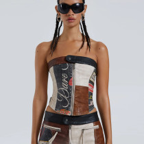 Spliced contrast color street trendsetter slimming casual top