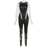 Digital Printing Slim Fit Sleeveless Top High Waist Casual Pants Set