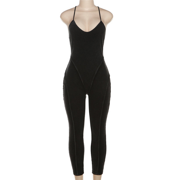 Sexy open back suspender with high waist and buttocks lifting tight jumpsuit