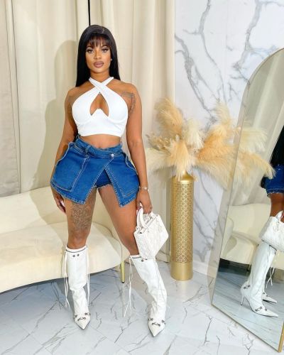 Apron Elastic Shorts Slim Fit Wrap Hip Pants