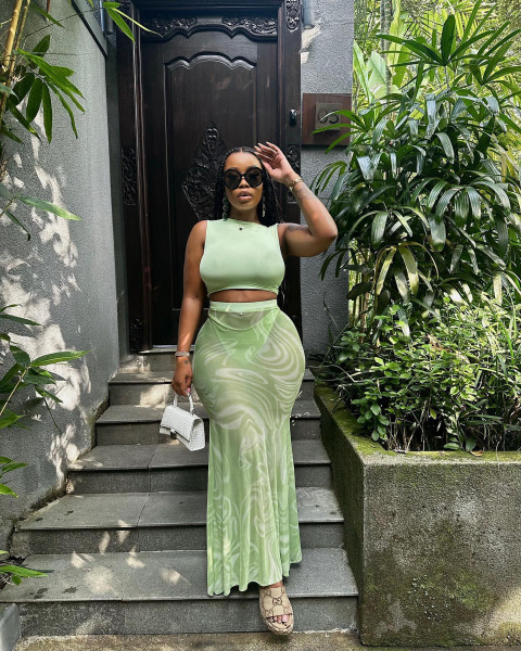 Sexy Mesh Perspective Fashion Printed Half Skirt Three Piece Set