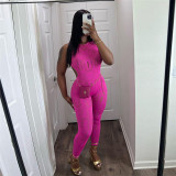 Women's sleeveless hollowed out slim fitting high waisted sports jumpsuit pants