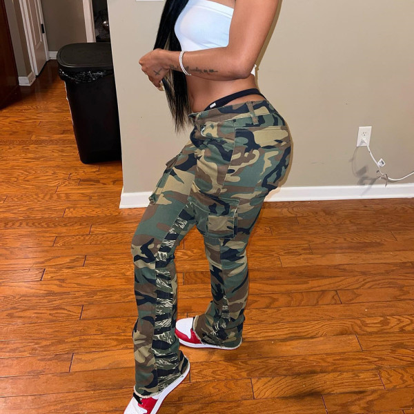 Camouflage sexy slim casual zipper pocket Cargo pants