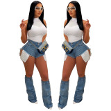 Denim shorts calf cover two-piece set