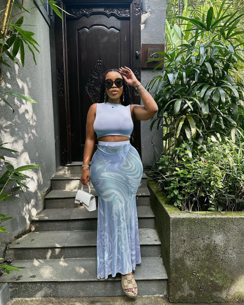 Sexy Mesh Perspective Fashion Printed Half Skirt Three Piece Set