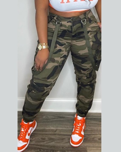 Fashion Camouflage Versatile Strap Cargo pants