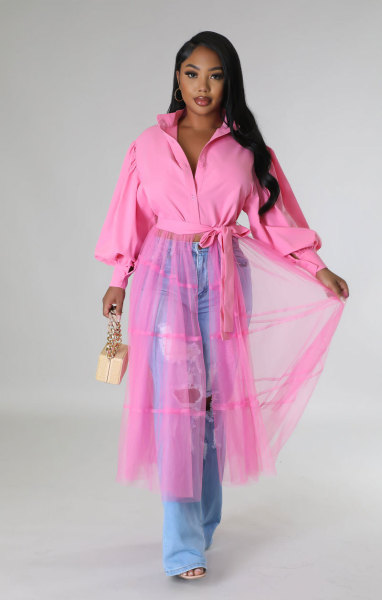 Women's extended shirt, casual shirt, fashionable long sleeve