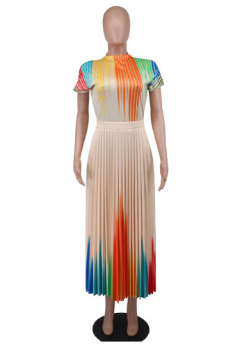 Women's casual oversized dress, short sleeved skirt, fashionable long skirt, oversized swing skirt