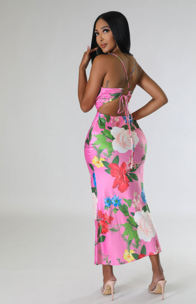 Sleeveless printed backless dress for high-end women's clothing