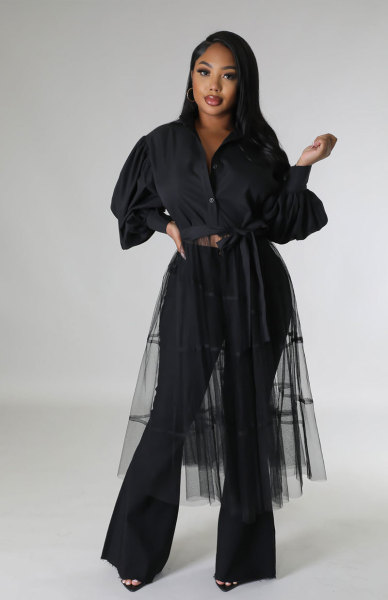 Women's extended shirt, casual shirt, fashionable long sleeve