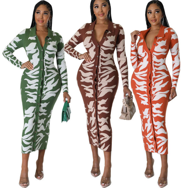 Temperament Women's Long Sleeve Dress Autumn New Printed Skirt