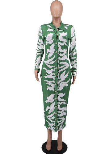 Temperament Women's Long Sleeve Dress Autumn New Printed Skirt