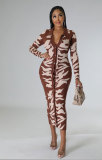 Temperament Women's Long Sleeve Dress Autumn New Printed Skirt