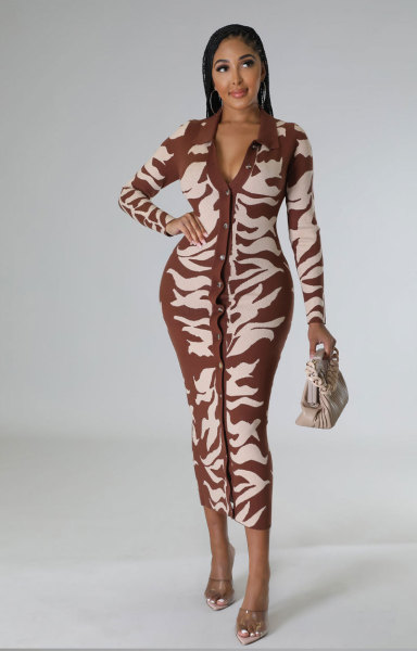 Temperament Women's Long Sleeve Dress Autumn New Printed Skirt