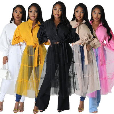 Women's extended shirt, casual shirt, fashionable long sleeve
