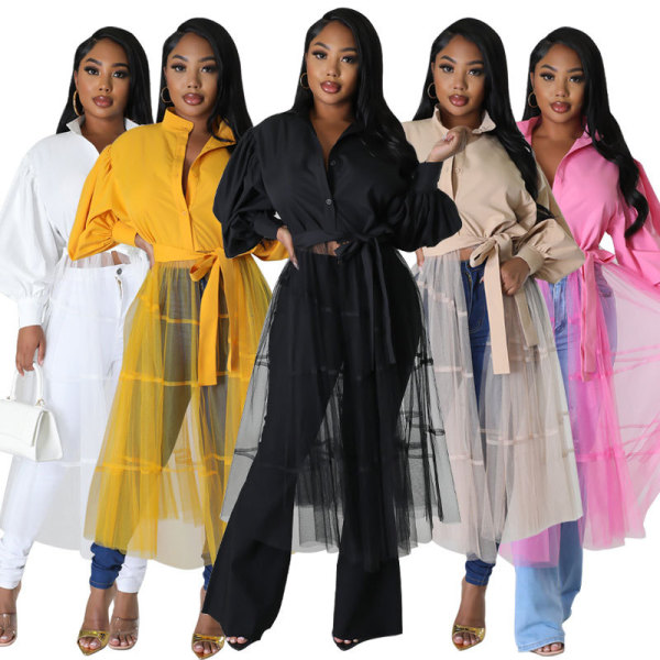 Women's extended shirt, casual shirt, fashionable long sleeve