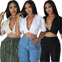 Women's top design sense short sleeved casual small shirt