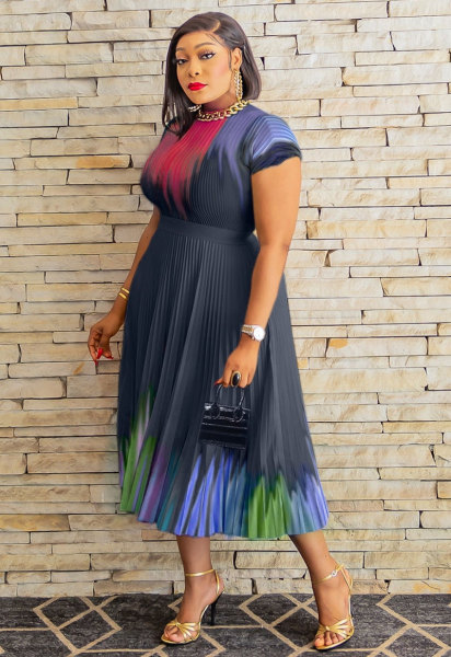 Women's casual oversized dress, short sleeved skirt, fashionable long skirt, oversized swing skirt