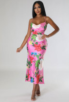 Sleeveless printed backless dress for high-end women's clothing