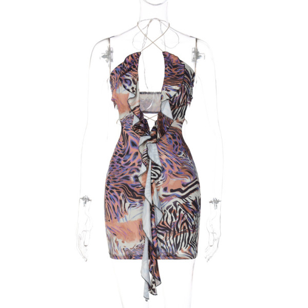 Sexy Leaky Chest Hanging Neck Strap Open Backpack Hip Dress