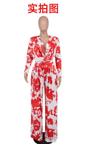 Women's casual long sleeved autumn print set